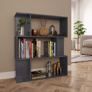 Bibliotecă/Separator cameră, gri foarte lucios, 80x24x96 cm PAL