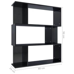 Bibliotecă/Separator cameră, negru foarte lucios 80x24x96cm PAL - Img 7