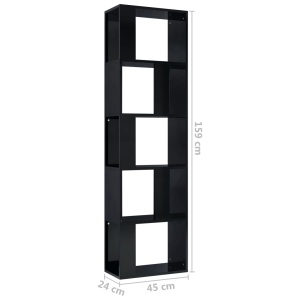 Bibliotecă/Separator cameră, negru lucios, 45x24x159cm, PAL - Img 6