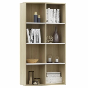 Bibliotecă/Servantă, alb și stejar sonoma, 66x30x130 cm, PAL - Img 3