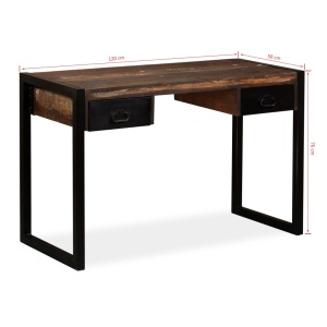 Birou cu 2 sertare din lemn masiv reciclat, 120 x 50 x 76 cm - Img 11