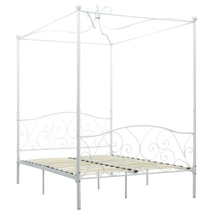 Cadru de pat cu baldachin, alb, 140 x 200 cm, metal - Img 2