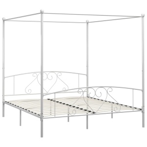 Cadru de pat cu baldachin, alb, 180 x 200 cm, metal - Img 2