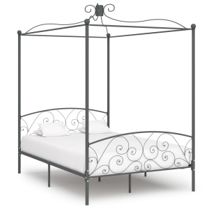 Cadru de pat cu baldachin, gri, 140 x 200 cm, metal