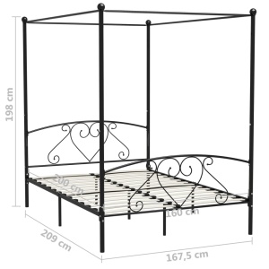 Cadru de pat cu baldachin, negru, 160 x 200 cm, metal - Img 6