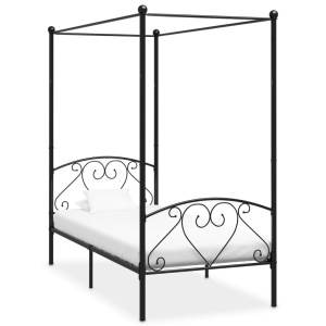 Cadru de pat cu baldachin, negru, 90 x 200 cm, metal