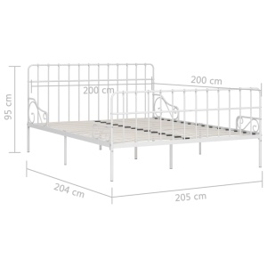 Cadru de pat cu bază din șipci, alb, 200 x 200 cm, metal - Img 5