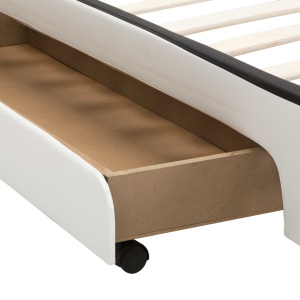 Cadru de pat cu LED, alb, 140 x 200 cm, piele ecologică - Img 6