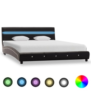 Cadru de pat cu LED, negru, 140 x 200 cm, piele ecologică