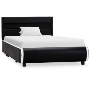 Cadru de pat cu LED, negru, 90 x 200 cm, piele ecologică - Img 2