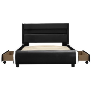 Cadru de pat cu LED, negru, 90 x 200 cm, piele ecologică - Img 5