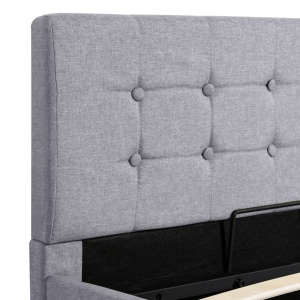 Cadru de pat hidraulic cu ladă gri deschis 90x200 cm textil - Img 6
