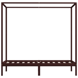 Cadru pat cu baldachin maro inchis 100x200 cm lemn masiv pin - Img 3