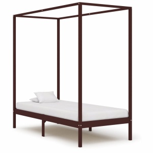 Cadru pat cu baldachin, maro inchis, 90x200cm, lemn masiv pin