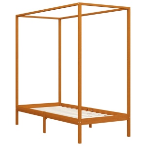 Cadru pat cu baldachin, maro miere, 90x200cm, lemn masiv pin - Img 2