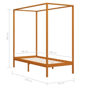 Cadru pat cu baldachin, maro miere, 90x200cm, lemn masiv pin - Img 6