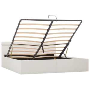 Cadru pat hidraulic cu ladă LED alb 160x200 cm, piele ecologică - Img 3