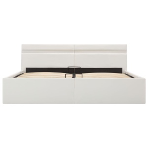 Cadru pat hidraulic cu ladă LED alb 180x200 cm piele ecologică - Img 8