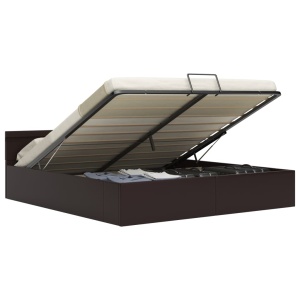 Cadru pat hidraulic cu ladă LED gri 180x200 cm piele ecologică - Img 2