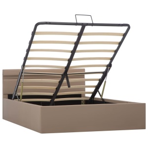 Cadru pat hidraulic cu LED cappuccino 120x200cm piele ecologică - Img 3