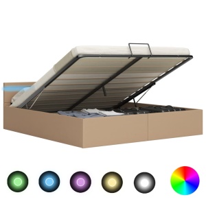 Cadru pat hidraulic cu LED cappuccino 180x200cm piele ecologică