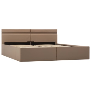 Cadru pat hidraulic cu LED cappuccino 180x200cm piele ecologică - Img 4