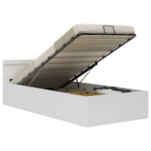 Cadru pat hidraulic ladă și LED alb 100x200 cm piele ecologică - Img 2