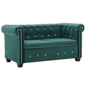 Canapea Chesterfield 2 locuri, catifea, 146x75x72 cm, verde
