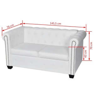 Canapea Chesterfield cu 2 locuri, piele artificială, alb - Img 5