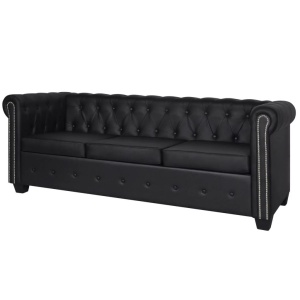 Canapea Chesterfield cu 2 și 3 locuri, piele artificială, negru - Img 8