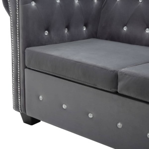 Canapea Chesterfield, formă L, catifea, 199 x 142 x 72 cm, gri - Img 10