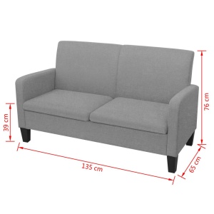 Canapea cu 2 locuri, 135 x 65 x 76 cm, gri deschis - Img 4