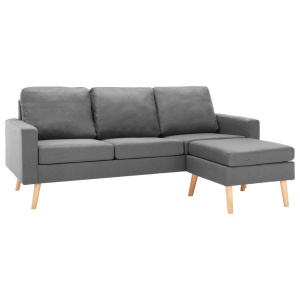 Canapea cu 3 locuri și taburet, gri deschis, material textil - Img 2