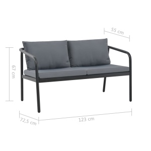 Canapea de grădină cu 2 locuri, cu perne, gri, aluminiu - Img 6