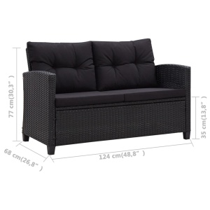 Canapea de grădină cu 2 locuri cu perne, negru, 124 cm, poliratan - Img 5