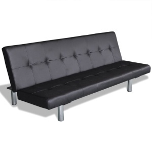 Canapea extensibilă 2 perne, piele artificială, reglabilă negru - Img 2