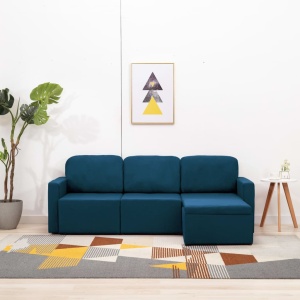 Canapea extensibilă modulară cu 3 locuri, albastru, textil