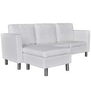 Canapea modulară cu 3 locuri, piele artificială, alb - Img 2