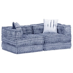 Canapea puf modulară cu 2 locuri, indigo, material textil