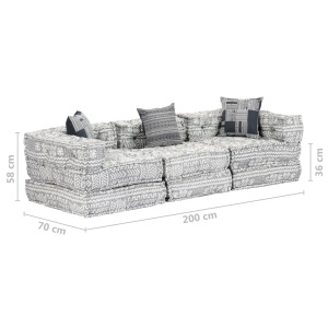 Canapea puf modulară cu 3 locuri, gri deschis, material textil - Img 12