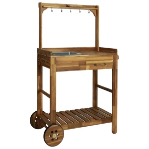 Cărucior bucătărie grădină, 92x43,5x141,5 cm, lemn de acacia