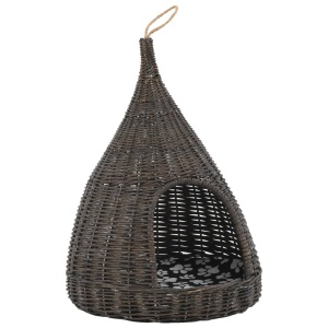 Casă de pisici cu pernă, gri, 40x60 cm, salcie naturală, teepee - Img 2