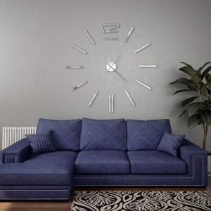 Ceas de perete 3D, argintiu, 100 cm, XXL, design modern - Img 2