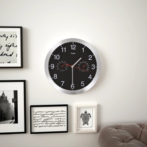 Ceas perete mecanism cuarț, higrometru/termometru, negru, 30 cm - Img 2