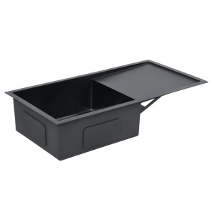 Chiuvetă bucătărie lucrată manual cu sită negru oțel inoxidabil - Img 8