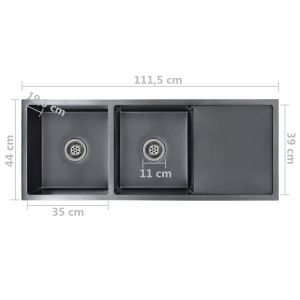 Chiuvetă bucătărie lucrată manual cu sită negru oțel inoxidabil - Img 9