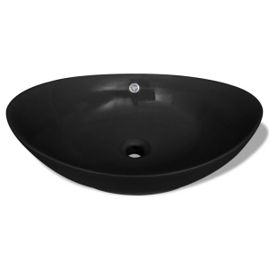 Chiuvetă Ceramică Ovală Neagră cu Gură de scurgere 59 x 38,5 cm - Img 3