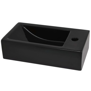 Chiuvetă cu orificiu robinet, negru, 46x25,5x12, ceramică - Img 4