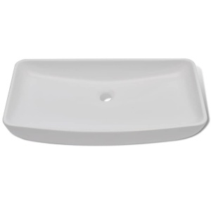 Chiuvetă de baie cu robinet mixer, ceramică, dreptunghiular alb - Img 3