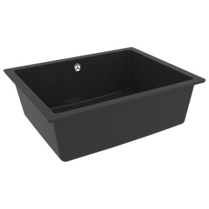 Chiuvetă de bucătărie cu orificiu de preaplin, negru, granit - Img 4